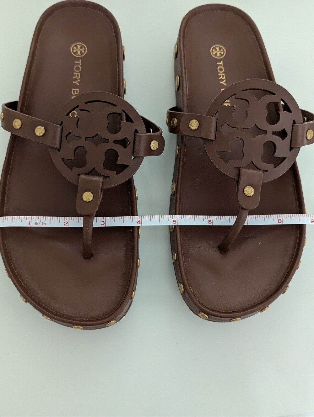 EUC! Tory Burch Miller Coin Sandals In Brown And Gold Size 8.5 - Picture 11 of 16